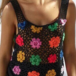 Colorful Crochet Floral Mesh Top